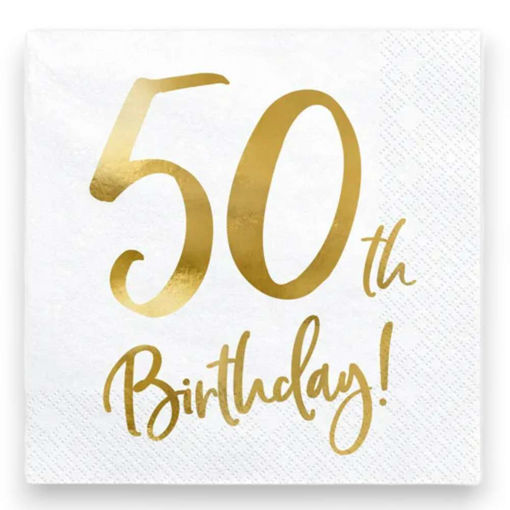 Picture of 50TH BIRTHDAY WHITE PAPER NAPKINS 33 X 33CM - 20 PACK